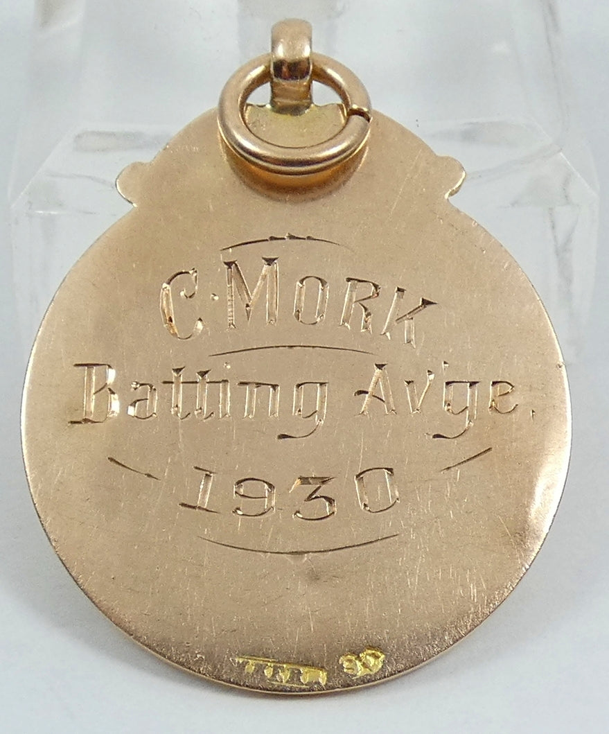 Antique 1930 Solid 9ct Yellow Odd Fellows Cricket Club Sport Medal Fob Pendant