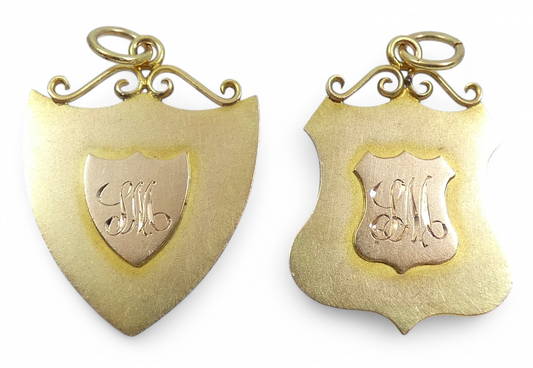 Antique 1921 Pair Solid 9ct Yellow Sailor's Hornpipe Dancing Medals Fob Pendant