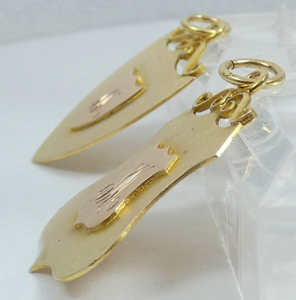 Antique 1921 Pair Solid 9ct Yellow Sailor's Hornpipe Dancing Medals Fob Pendant