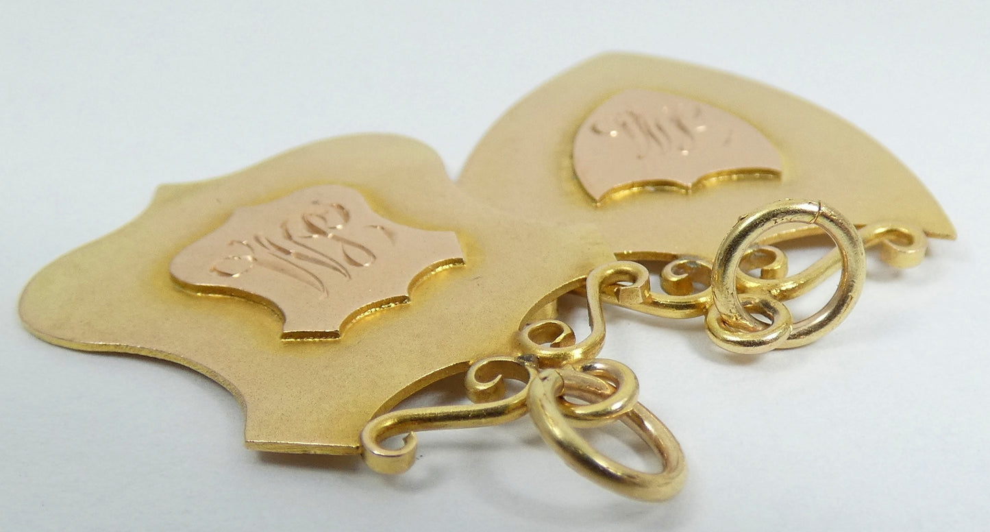 Antique 1921 Pair Solid 9ct Yellow Sailor's Hornpipe Dancing Medals Fob Pendant