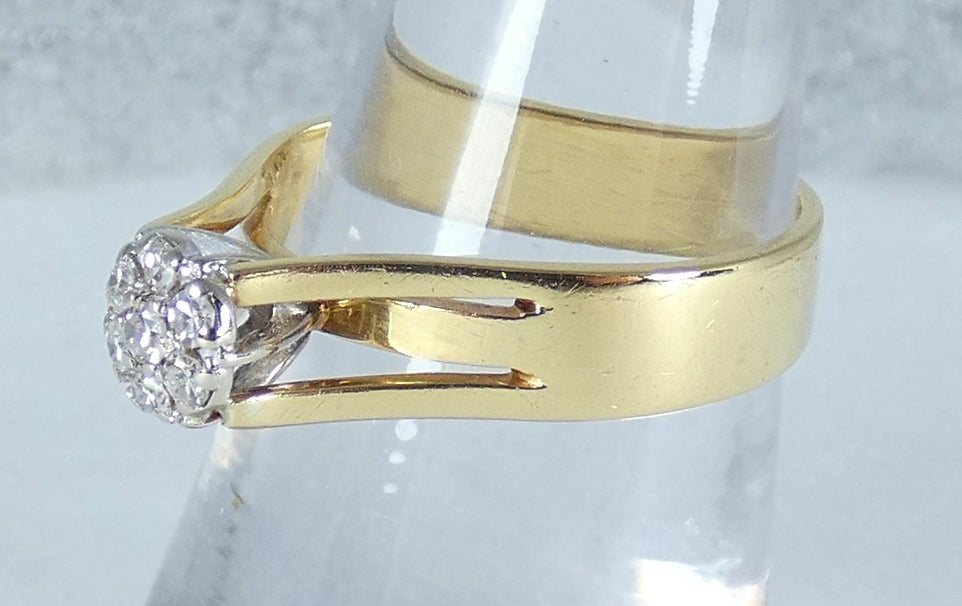 Solid 18ct Yellow Gold .20ct Diamond Cluster Dress Engagement Ring Size 7.5 O 55