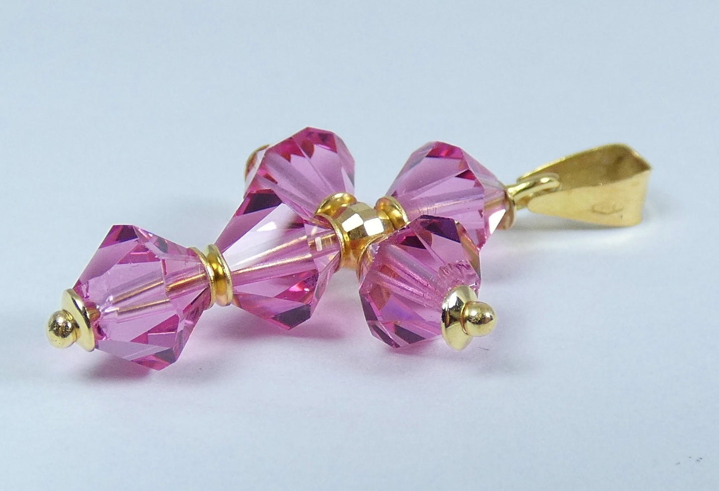 Italian Solid 18ct Yellow Gold Pink Crystal Bead Cross Crucifix Necklace Pendant
