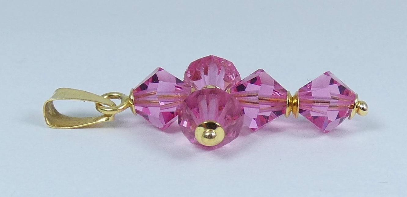 Italian Solid 18ct Yellow Gold Pink Crystal Bead Cross Crucifix Necklace Pendant