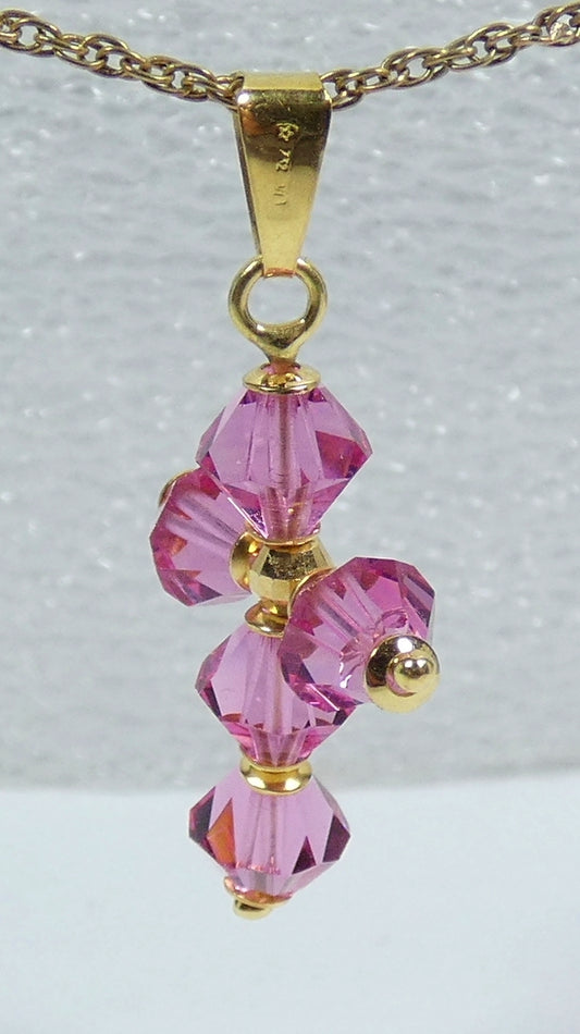 Italian Solid 18ct Yellow Gold Pink Crystal Bead Cross Crucifix Necklace Pendant