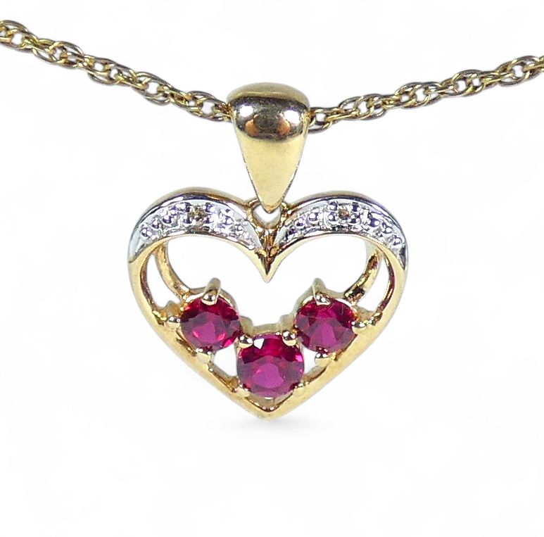 Solid 9ct Yellow Gold Ruby & Diamond Love Heart Necklace Pendant Bracelet Charm