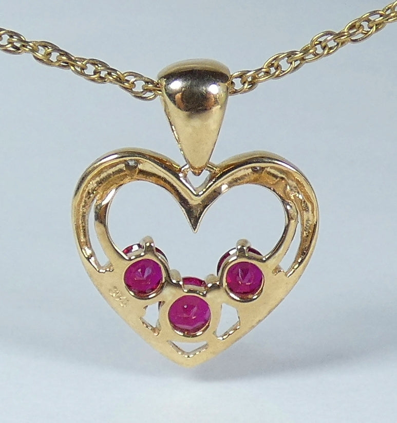 Solid 9ct Yellow Gold Ruby & Diamond Love Heart Necklace Pendant Bracelet Charm