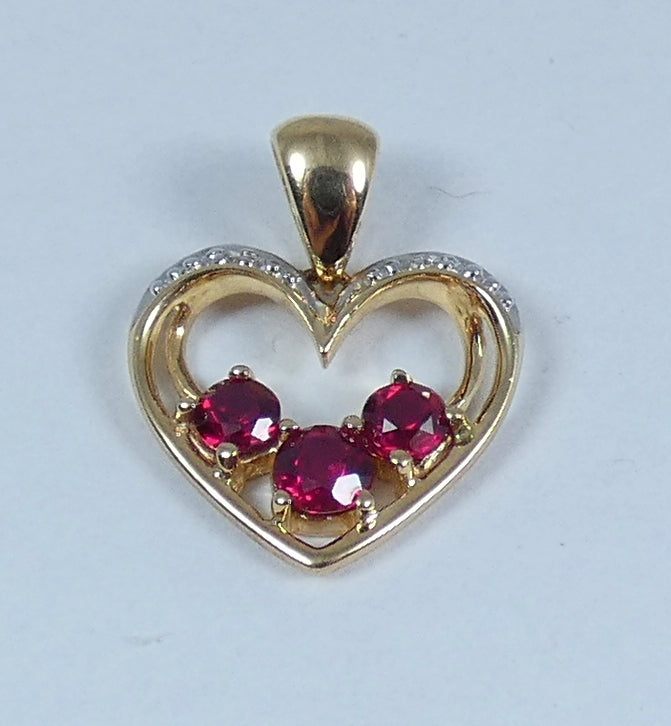 Solid 9ct Yellow Gold Ruby & Diamond Love Heart Necklace Pendant Bracelet Charm