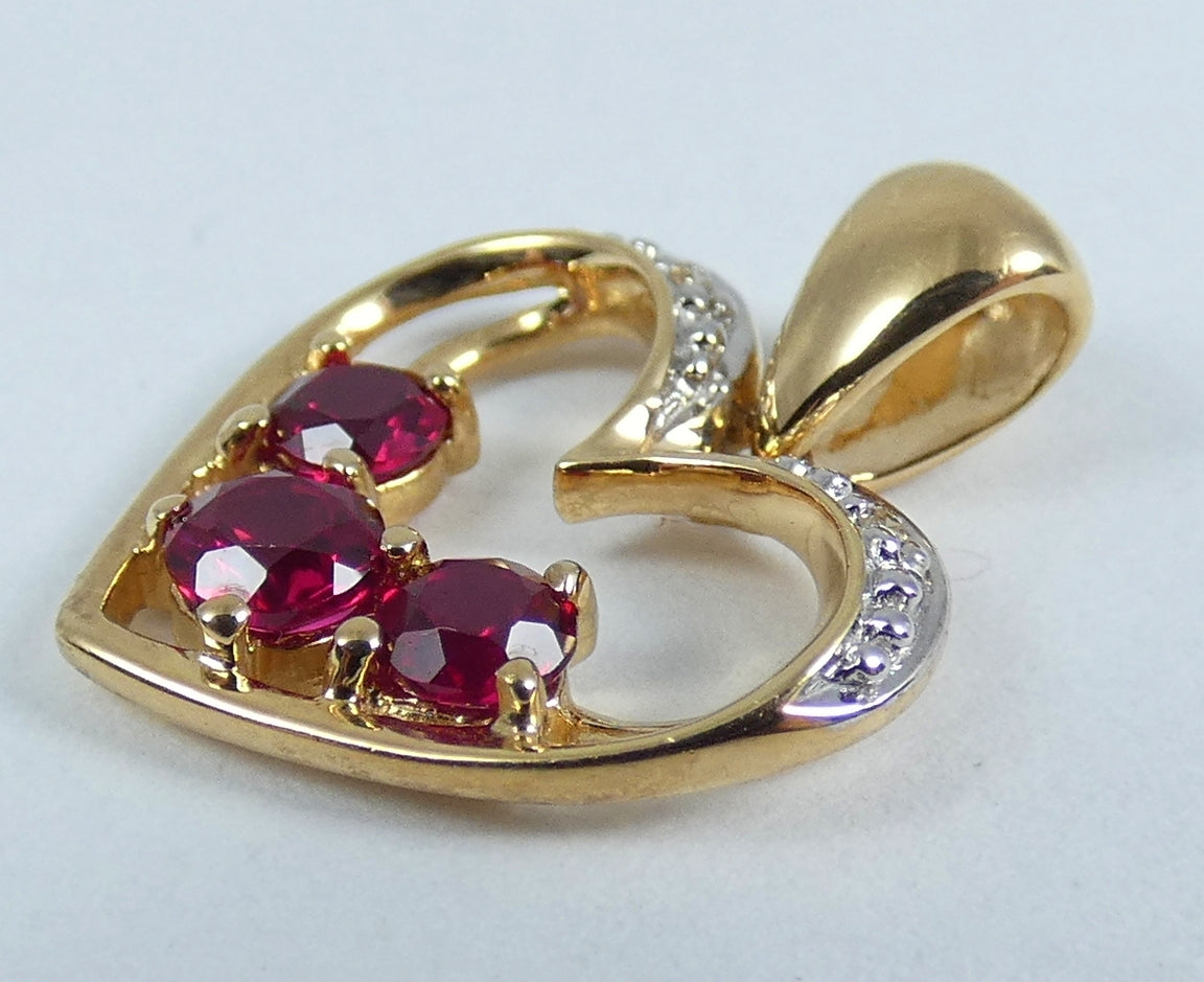 Solid 9ct Yellow Gold Ruby & Diamond Love Heart Necklace Pendant Bracelet Charm