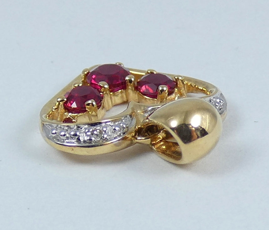 Solid 9ct Yellow Gold Ruby & Diamond Love Heart Necklace Pendant Bracelet Charm