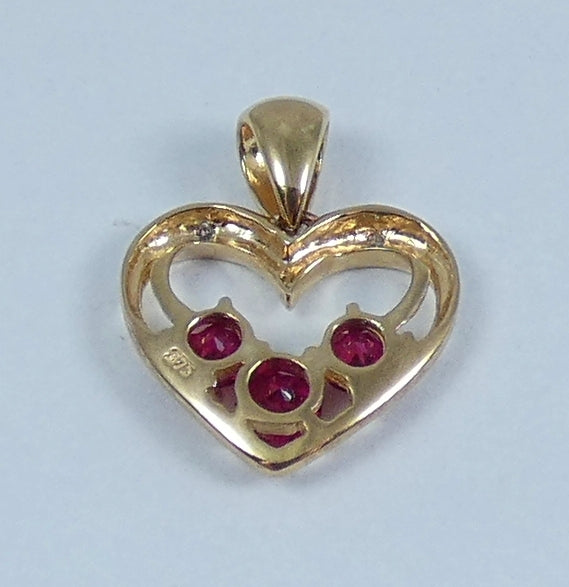 Solid 9ct Yellow Gold Ruby & Diamond Love Heart Necklace Pendant Bracelet Charm