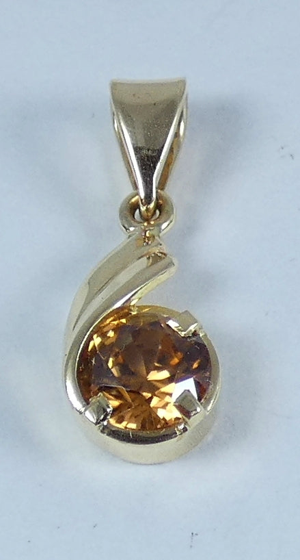 Solid 9ct Yellow Gold 2.37ct Natural Brown Cognac 7mm Zircon Necklace Pendant