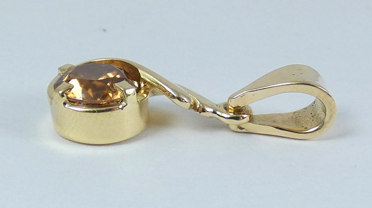 Solid 9ct Yellow Gold 2.37ct Natural Brown Cognac 7mm Zircon Necklace Pendant