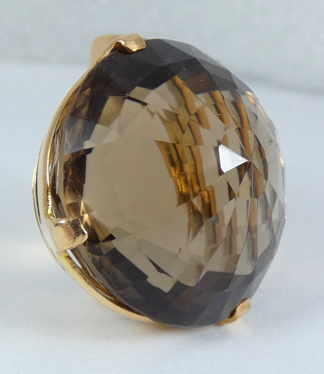 Large Solid 14ct Yellow Gold 40ct Rose Cut Smoky Quartz Necklace Pendant 12gm