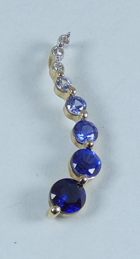 Solid 9ct Yellow Gold Graduating Sapphire Diamond Journey Swirl Necklace Pendant