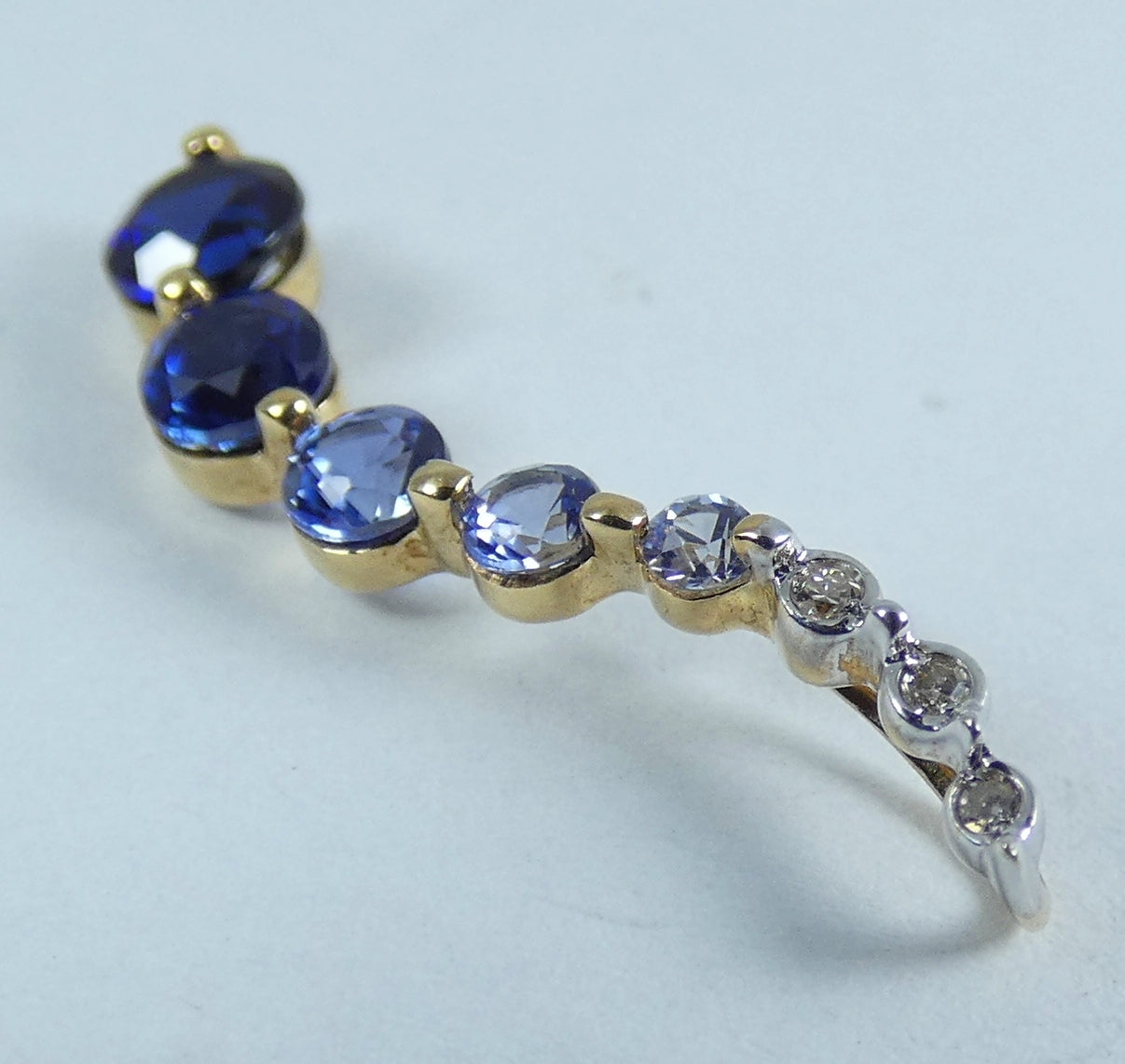 Solid 9ct Yellow Gold Graduating Sapphire Diamond Journey Swirl Necklace Pendant