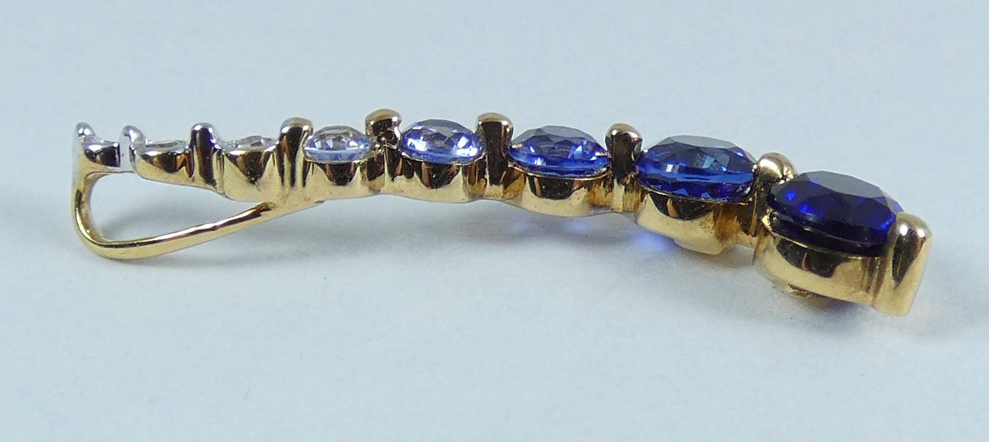 Solid 9ct Yellow Gold Graduating Sapphire Diamond Journey Swirl Necklace Pendant