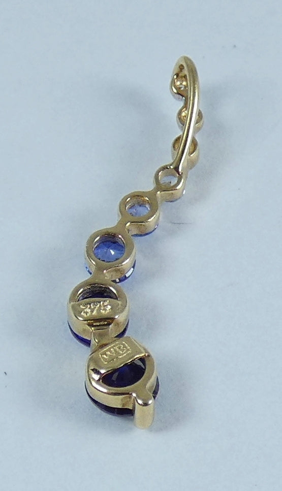 Solid 9ct Yellow Gold Graduating Sapphire Diamond Journey Swirl Necklace Pendant