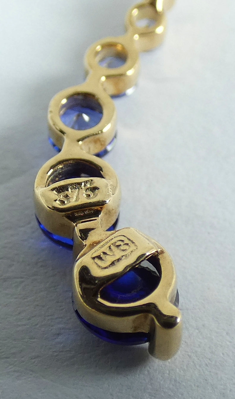 Solid 9ct Yellow Gold Graduating Sapphire Diamond Journey Swirl Necklace Pendant