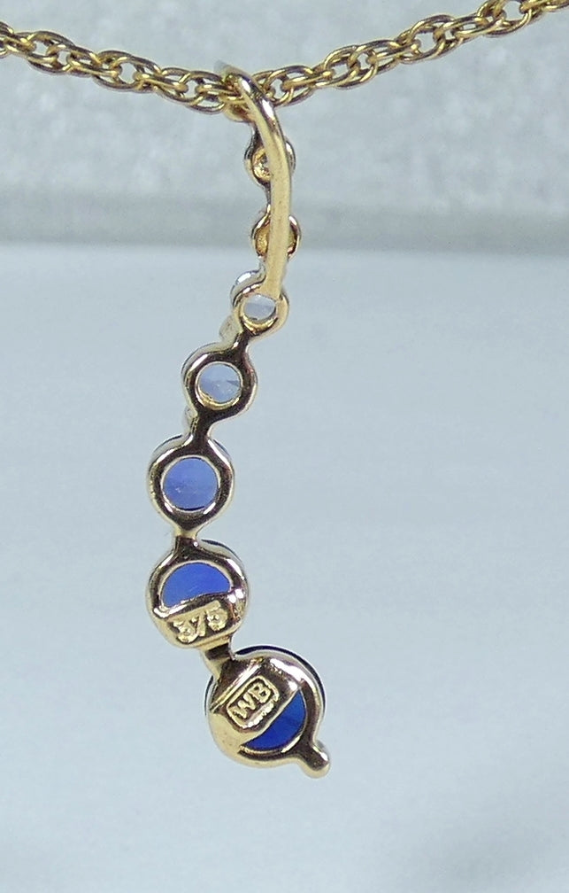 Solid 9ct Yellow Gold Graduating Sapphire Diamond Journey Swirl Necklace Pendant