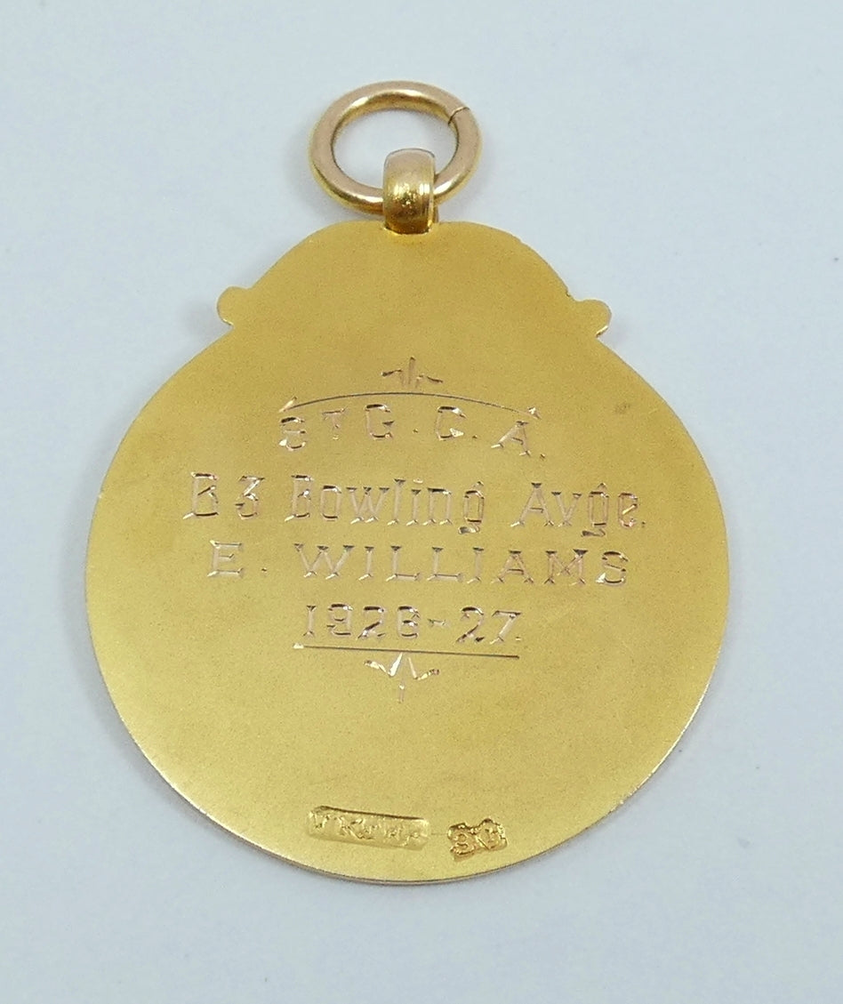 Antique 1927 Australian Solid 9ct Yellow Rose Gold Cricket Award Medal Pendant