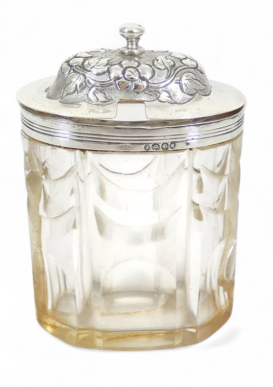Antique Georgian 1837 Sterling Silver Cut Glass Mustard Pot Cruet Bottle Jar AF