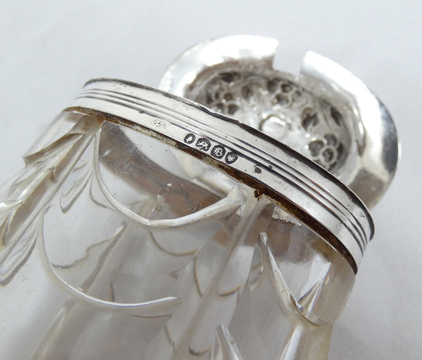 Antique Georgian 1837 Sterling Silver Cut Glass Mustard Pot Cruet Bottle Jar AF