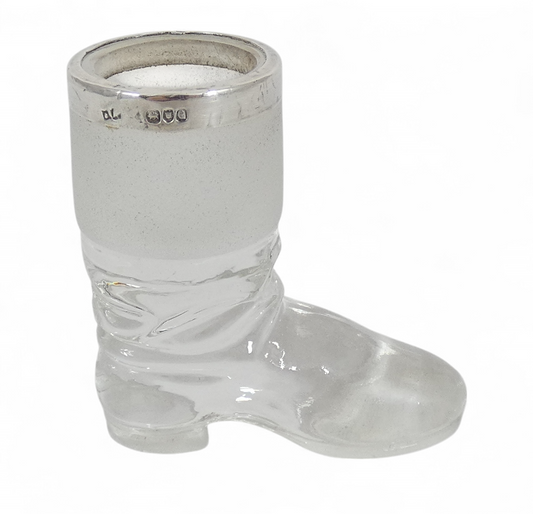Antique Edwardian 1900 Sterling Silver Glass Boot Shoe Match Striker Vesta Vase