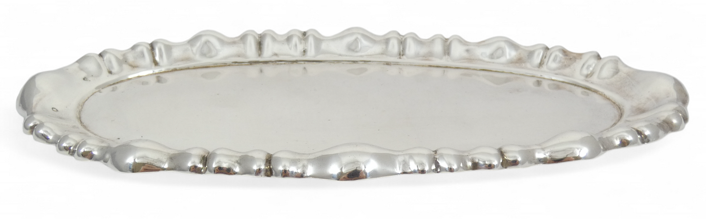 Antique Vintage Hungarian 1937 Solid 800 Silver Oval Serving Drinks Tray 36cm