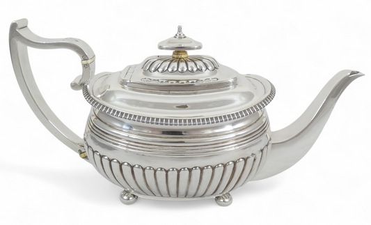 Antique Georgian Regency 1814 Sterling Silver Large Teapot Fluted Charles Fox I