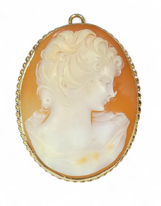 Vintage Australian Solid 9ct Yellow Gold Shell Cameo Convertible Brooch Pendant