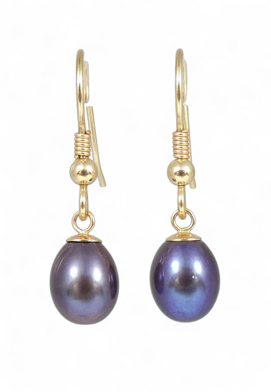 Solid 9ct Yellow Gold Pair of Oval Tahitian Pearl 28mm Dangle Hook Earrings Set