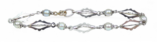 Vintage Solid 18ct White Gold 17.5cm 6.5" Natural Pearl Snowflake Chain Bracelet
