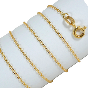 Italian Solid 9ct Yellow Gold 1mm Flat Long Curb Link 41cm 16" Necklace Chain