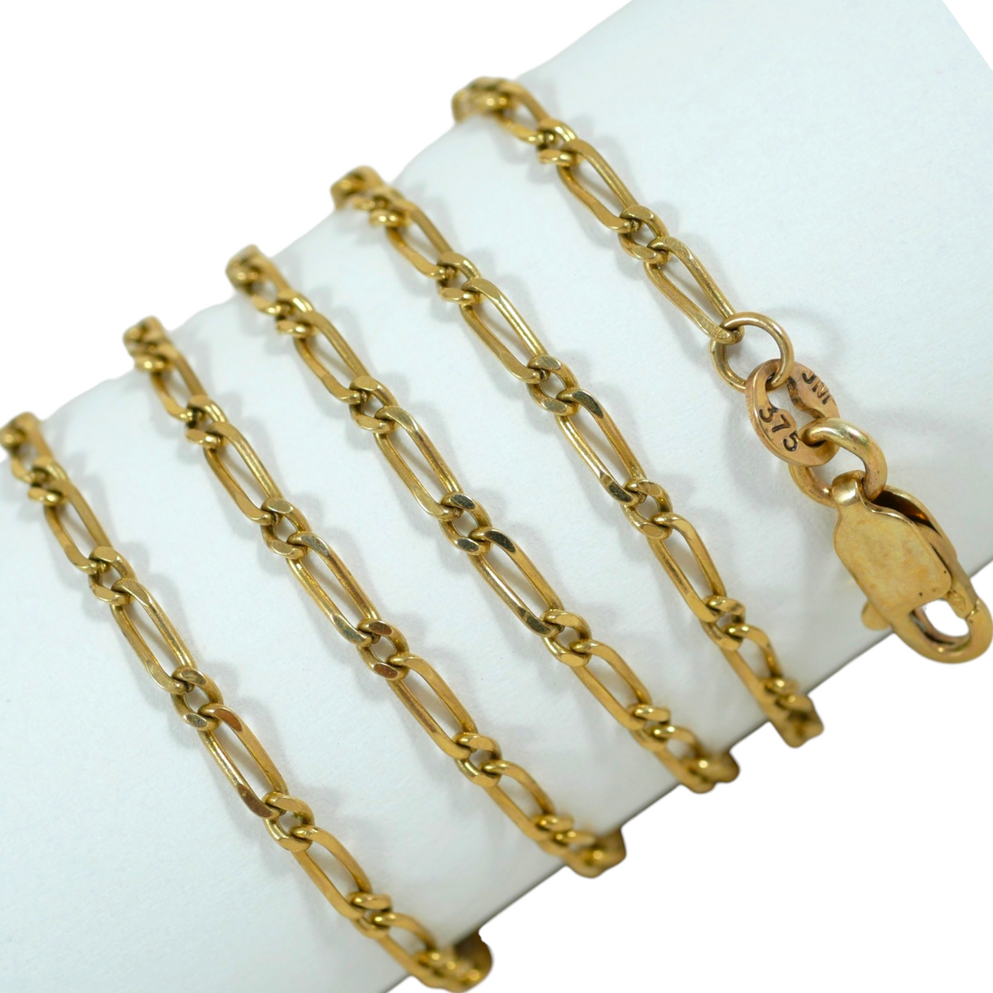 Vintage Solid 9ct Yellow Gold 46cm 18" Figaro 2mm Link Necklace Chain 4.21gm 375