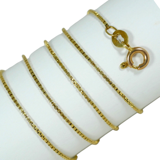 Italian Solid 14ct Yellow Gold 1mm Box Link 42cm 16.5" Necklace Chain Unoaerre