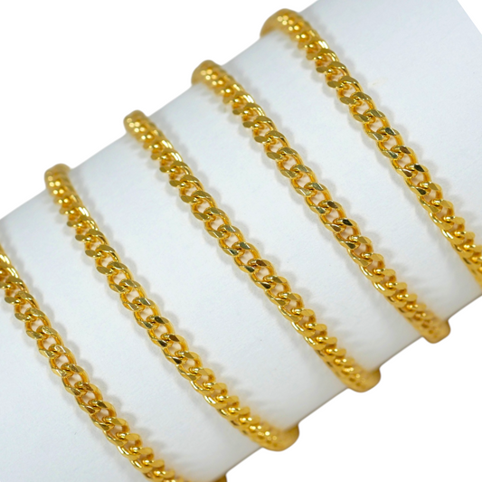Solid 9ct Yellow Gold 2mm Flat Cuban Link 50cm 20" Necklace Chain Miami 5.3gm NZ