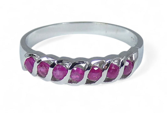Solid 18ct White Gold & Natural .2ct Ruby Eternity Band Dress Ring Size 5.5 K 50