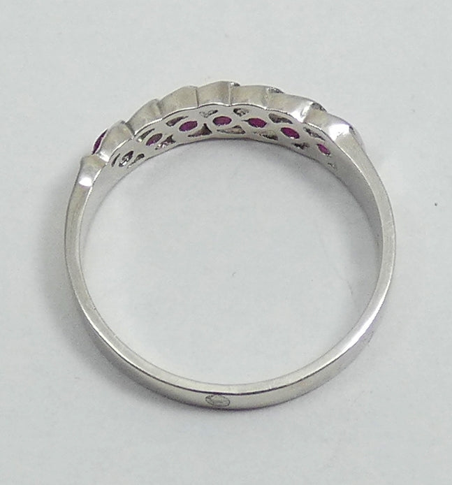 Solid 18ct White Gold & Natural .2ct Ruby Eternity Band Dress Ring Size 5.5 K 50