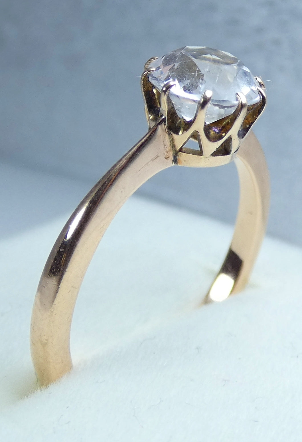 Vintage European Solid 9ct Yellow Gold White Sapphire Solitaire Ring Size 6 L 51