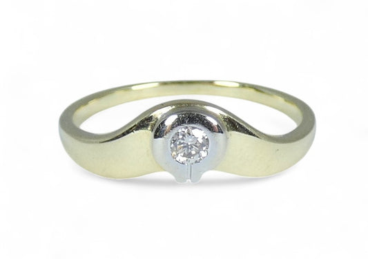 Modern Solid 14ct Yellow White Gold Diamond Solitaire Dress Ring Size 7.5 O 55