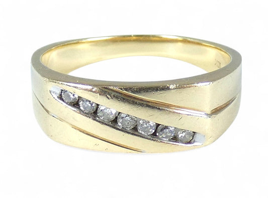 Solid 10ct Yellow Gold Mens 0.17ct Diamond Channel Signet Dress Ring 11 V 64 7gm