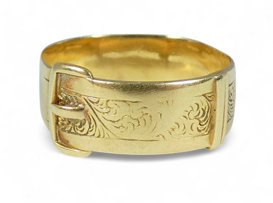 Antique Chinese Export Solid 20ct Yellow Gold Buckle Dress Ring Size 9.5 S 60 WH