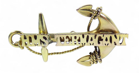 Antique 9ct Yellow Gold HMS Termagant Rope Anchor Sweetheart Brooch Royal Navy