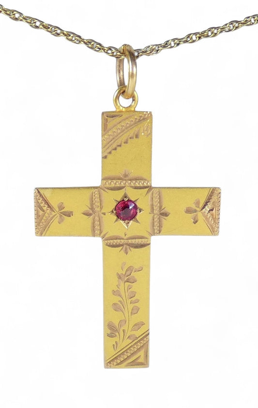 Antique Australian 9ct Yellow Gold 40mm Crucifix Cross Necklace Pendant Rollason