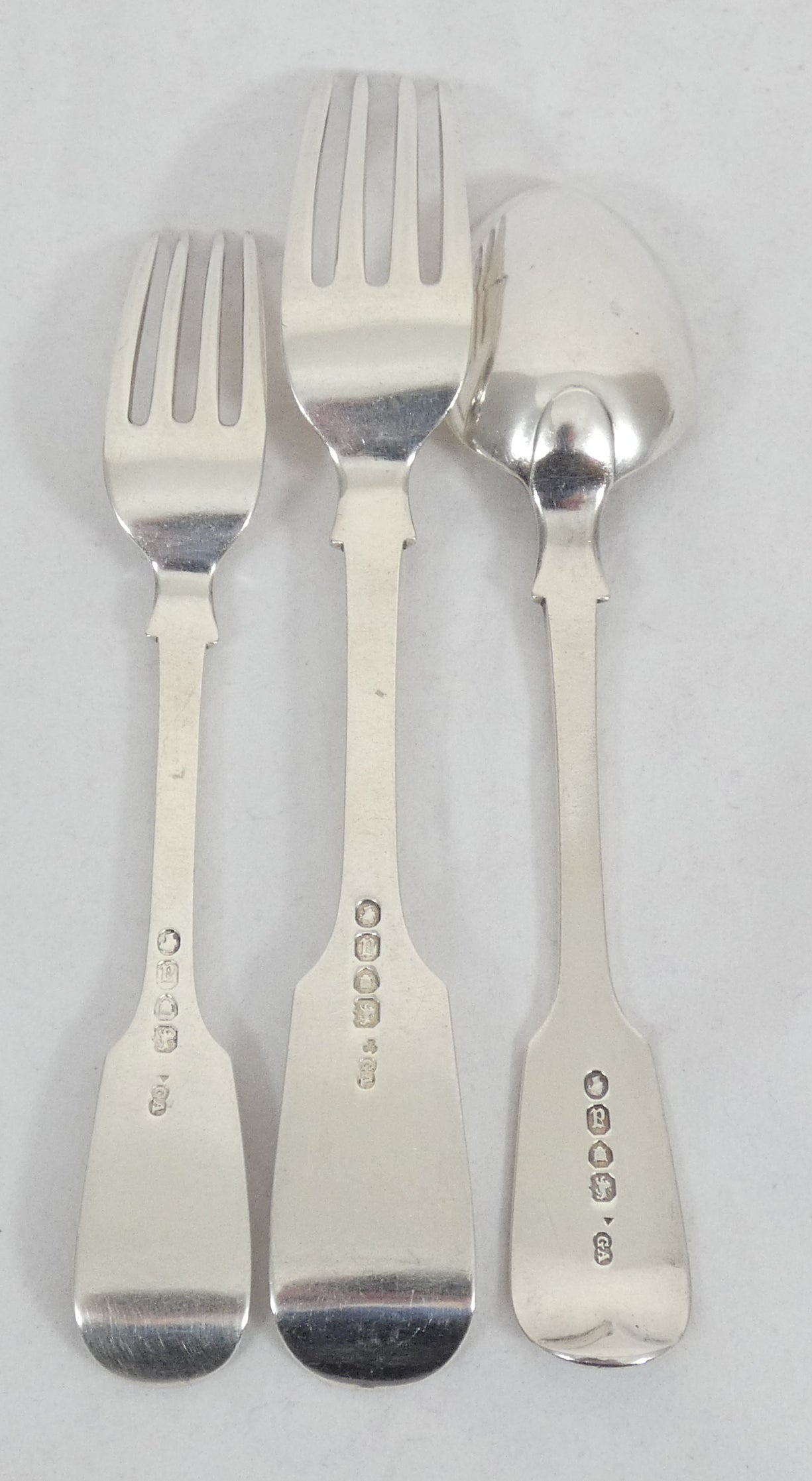 Antique Victorian 1856 Sterling Silver 6pl Cutlery Set Fiddle Back Fork Spoon GA