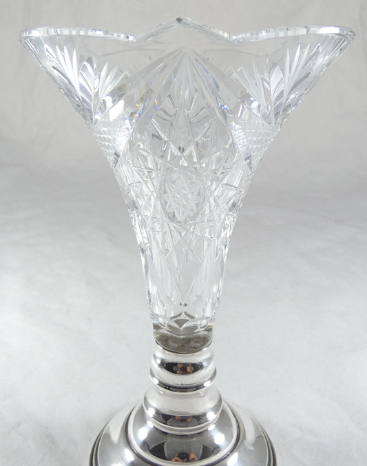 Vintage Hungarian Solid 800 Silver & Cut Crystal 19cm Flower Vase Sterling Glass