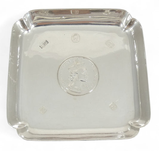 Vintage 1953 Sterling Silver Queen Elizabeth II Coronation Coin Dish Plate Tray