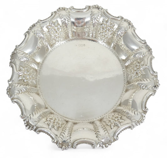 Antique Edwardian 1903 Sterling Silver 20cm Repousse Serving Bowl Dish Plate 925