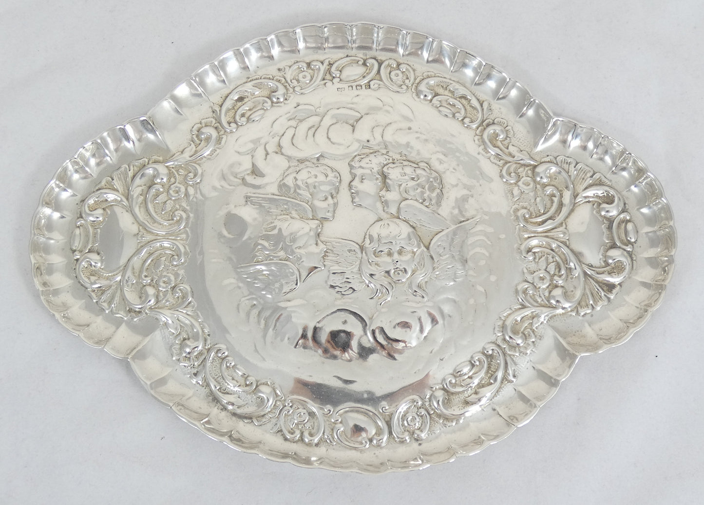 Antique Edwardian 1913 Sterling Silver Reynolds Angels Dressing Table Tray Dish