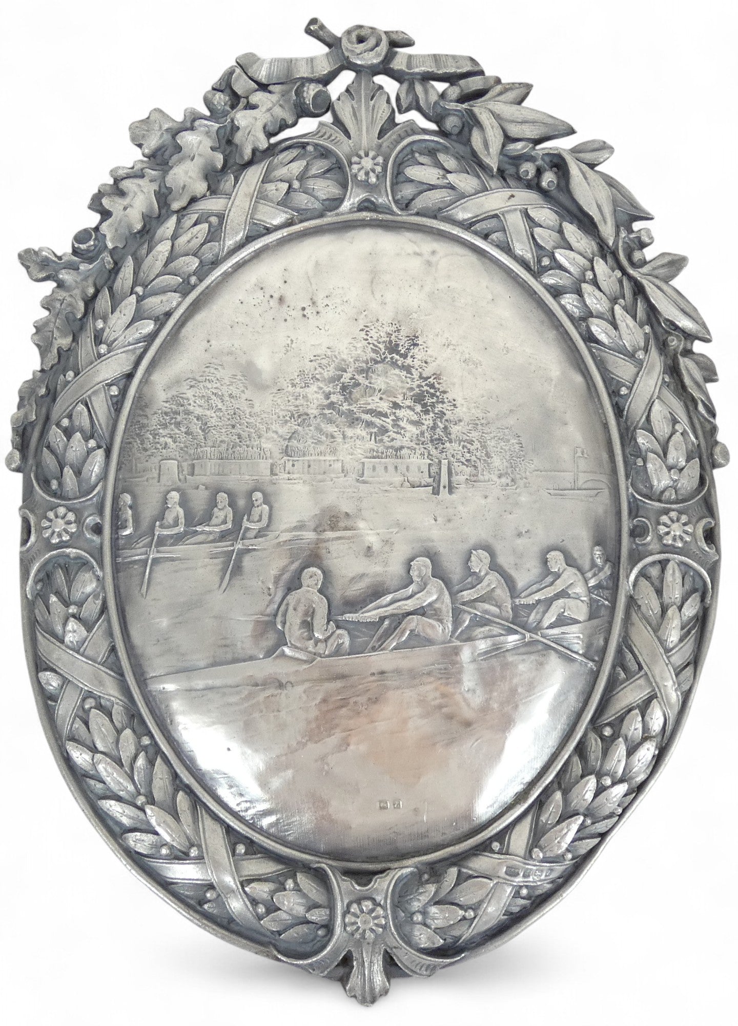 Antique Art Deco 1924 Pair Sterling Silver Large Plaques Swimming Rowing Sport